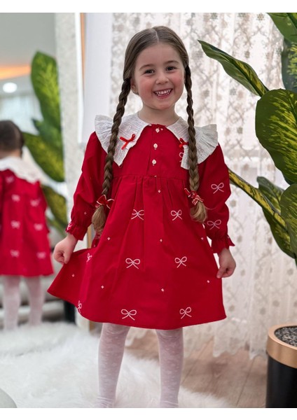 Bebe Yaka Detay Elbise Kız Çocuk Elbise