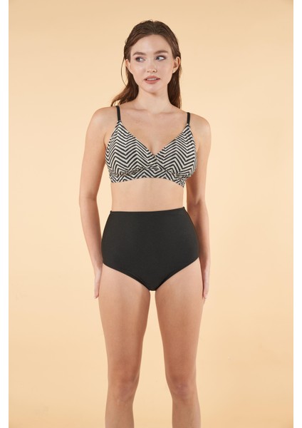 Yüksek Bel Kruvaze Çapraz Desenli Bikini Takımı - Siyah modelleri