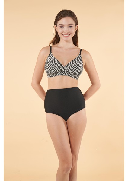 Yüksek Bel Kruvaze Çapraz Desenli Bikini Takımı - Siyah fırsatları