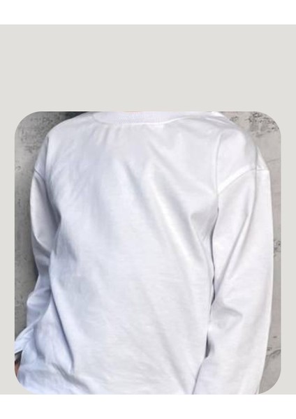 Beyaz Uzun Kollu Pamuklu Erkek Çocuk Basic Tshirt