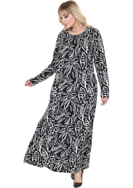 Butik Siyah Yaprak Desen Uzun Kollu Kadın Tesettür Elbise fırsatları