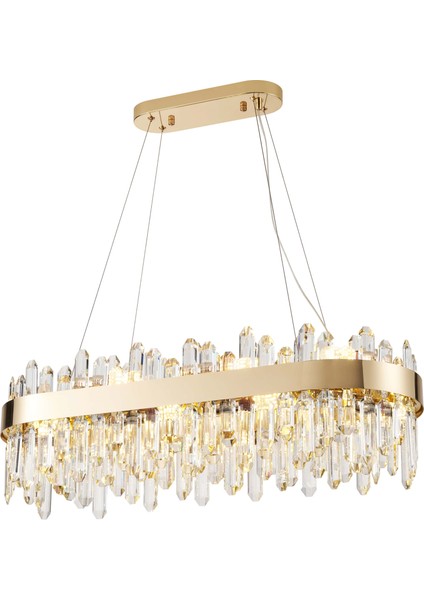 Linfred Yemek Masası Üstü Sıralı Gold Kristal Taşlı Modern Salon Avize