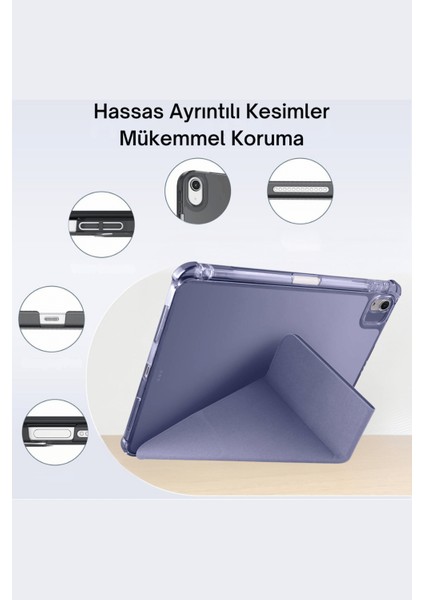 Apple iPad Air 13 Inç 2025 M3 Çip Uyumlu Kalem Bölmeli Standlı Akıllı Fuchsia Trifolding Tablet Kılıfı