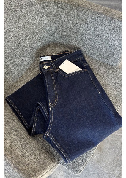 Kesik Paça Boyfit Jean- Lacivert modelleri