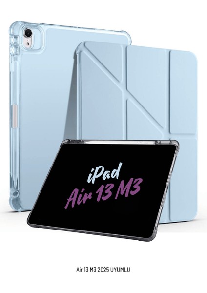 Apple iPad Air 13 Inç 2025 M3 Çip Uyumlu Kalem Bölmeli Standlı Akıllı Fuchsia Trifolding Tablet Kılıfı