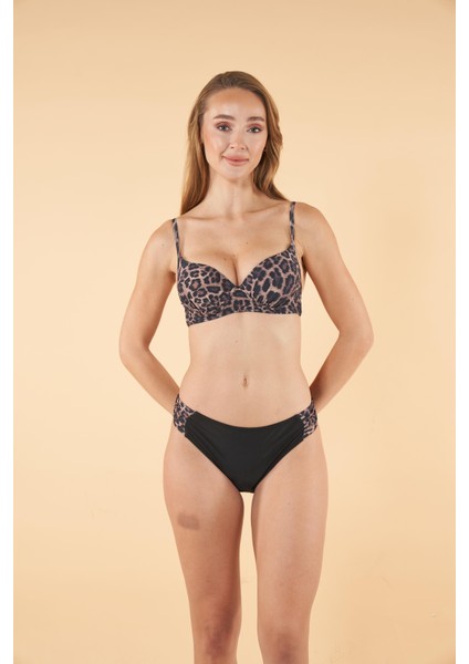 Kaplan Desenli Emprime Bikini Takımı - Kahverengi