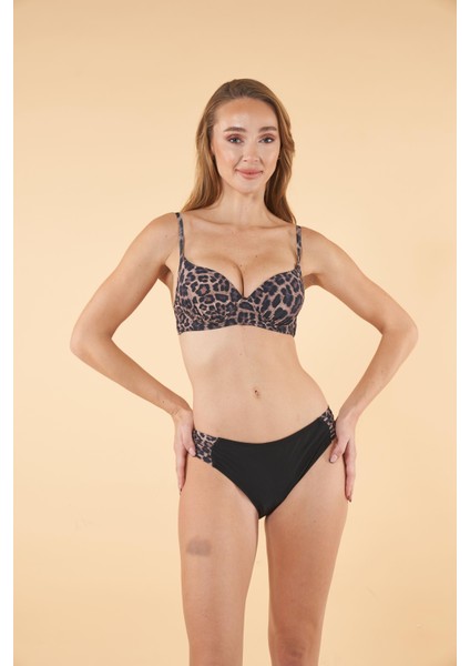 Kaplan Desenli Emprime Bikini Takımı - Kahverengi