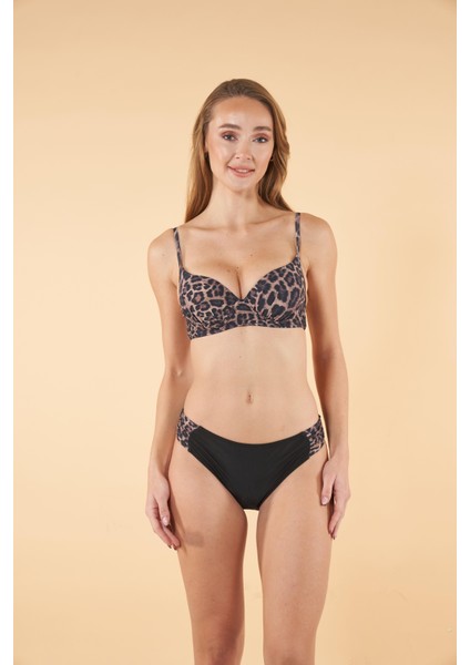 Kaplan Desenli Emprime Bikini Takımı - Kahverengi
