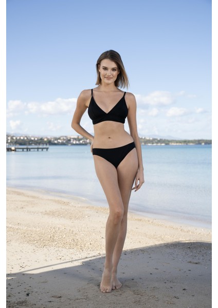 Geniş Bantlı Toparlayıcı Üçgen Bikini Takımı - Siyah