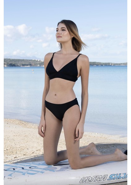 Geniş Bantlı Toparlayıcı Üçgen Bikini Takımı - Siyah indirimleri