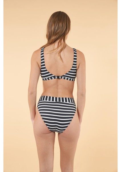 Kemerli Kruvaze Çizgi Desenli Bikini Takımı - Siyah Bayaz fiyatları