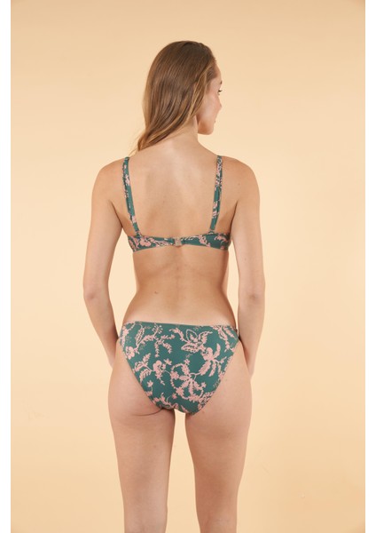 Desenli Büzgülü Balenli Bikini Takımı - Yeşil fiyatları