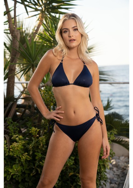 Aksesuarlı Üçgen Bikini Takımı - Lacivert