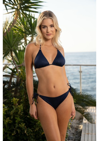 Aksesuarlı Üçgen Bikini Takımı - Lacivert