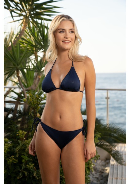 Aksesuarlı Üçgen Bikini Takımı - Lacivert