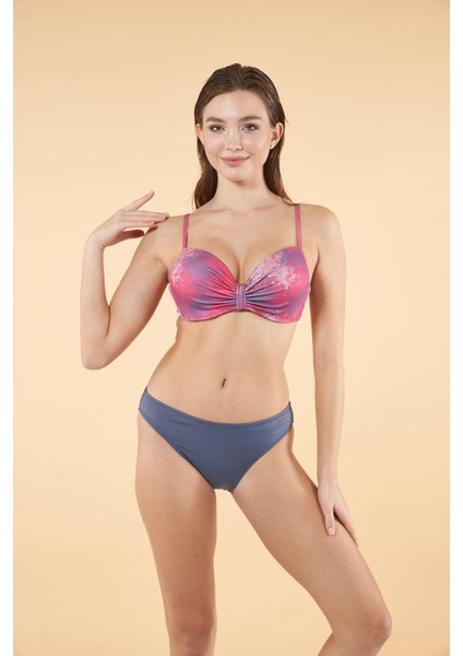 Desenli Emprime Kaplı Bikini Takımı - Petrol