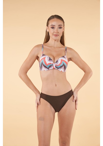 Desenli Emprime Kaplı Bikini Takımı - Kahverengi