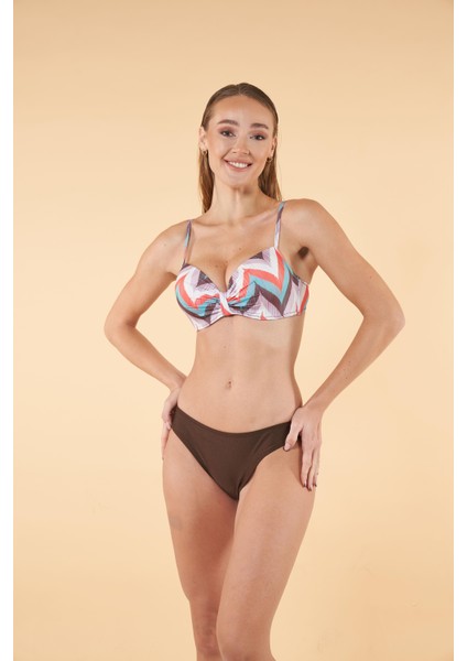 Desenli Emprime Kaplı Bikini Takımı - Kahverengi modelleri