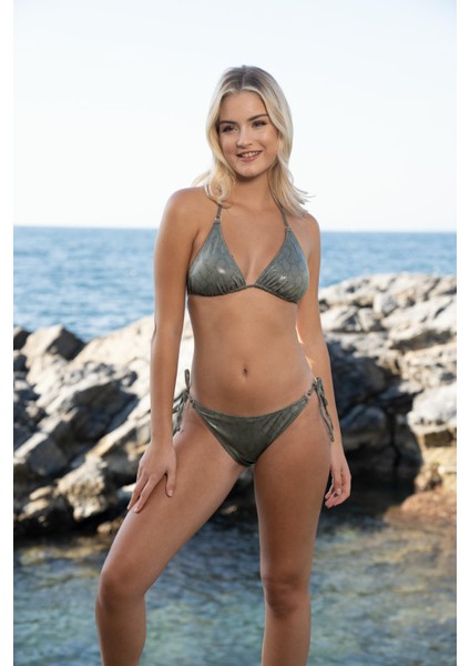 Aksesuarlı Üçgen Bikini Takımı - Haki