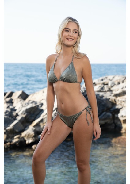Aksesuarlı Üçgen Bikini Takımı - Haki