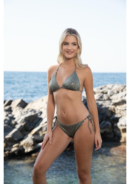 Aksesuarlı Üçgen Bikini Takımı - Haki