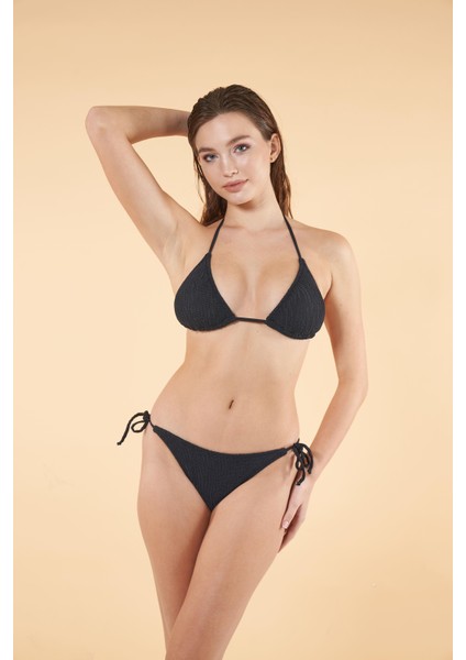 Dokulu Üçgen Ipli Bikini Takımı - Lacivert fırsatları