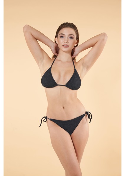 Dokulu Üçgen Ipli Bikini Takımı - Lacivert indirimleri