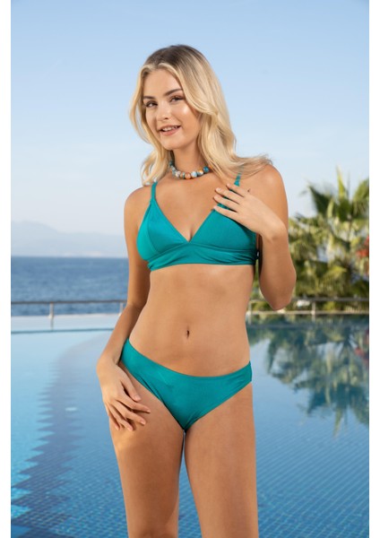 Geniş Bantlı Toparlayıcı Üçgen Bikini Takımı - Turkuaz