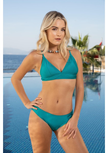 Geniş Bantlı Toparlayıcı Üçgen Bikini Takımı - Turkuaz fırsatları