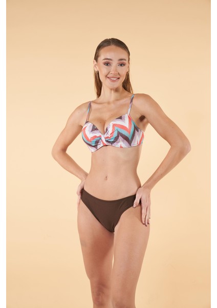 Desenli Emprime Kaplı Bikini Takımı - Kahverengi fırsatları