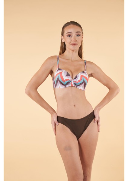 Desenli Emprime Kaplı Bikini Takımı - Kahverengi indirimleri