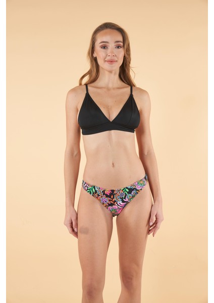 Geniş Bantlı Toparlayıcı Üçgen Bikini Takımı - Siyah Çiçek indirimleri