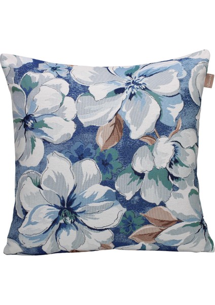Belıeve Blue Nature Mavi Jakarlı Dokuma Goblen Dekoratif Hercai Menekşe Çiçeği Kırlent 45*45
