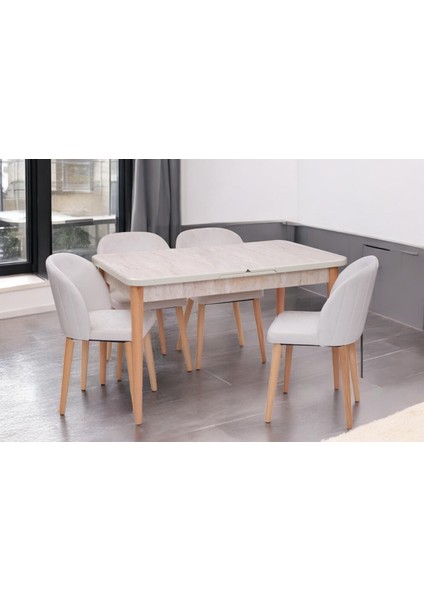 Göksu Traverten Boyalı Mdf Mutfak Masa Takımı 80 x 130