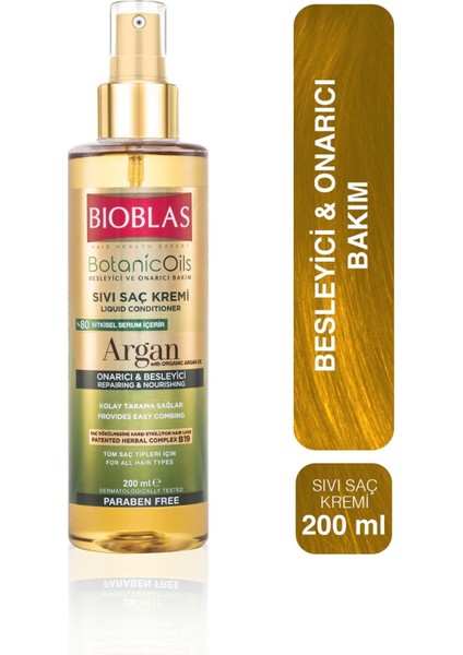 Botanical Oils Argan Yağlı Sprey Sıvı Saç Kremi 200 ml - Bitkisel İçerikli Günlük Saç Bakımı, Onarıcı ve Parlaklık Veren indirimleri