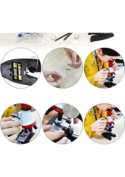 Moleküler Biyolojik Çoçuk Eğitici Mikroskop Kiti LED Işıklı Zoom 100X 400X 1000X 1200X indirimleri