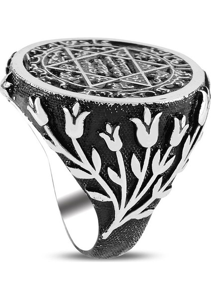 Eskitme Hz Süleyman Mührü Işlemeli Gümüş Yüzük modelleri