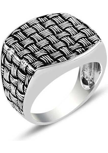 Hasır Desenli Sade Gümüş Yüzük