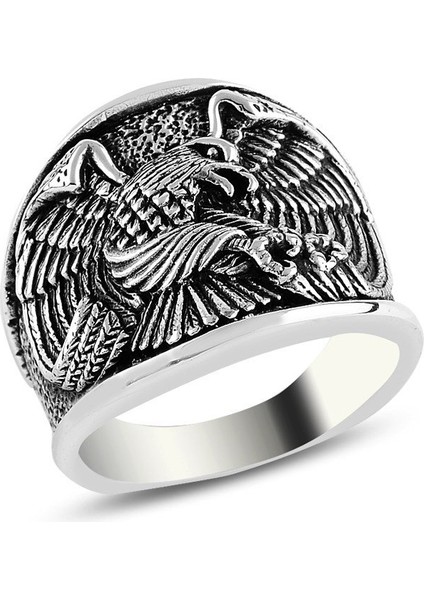 Kanatlı Kartal Işlemeli Gümüş Yüzük