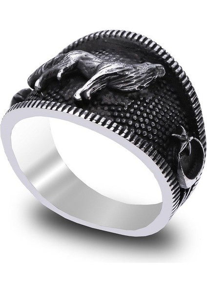 Bozkurt Siyah Zemin Üzeri Gümüş Yüzük