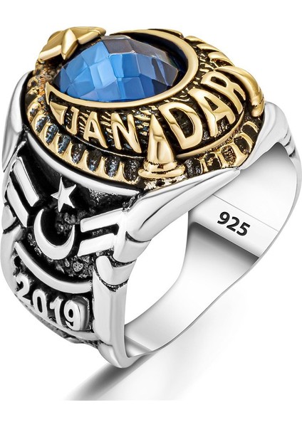 Ay Yıldız Işlemeli Jandarma Gümüş Yüzük modelleri