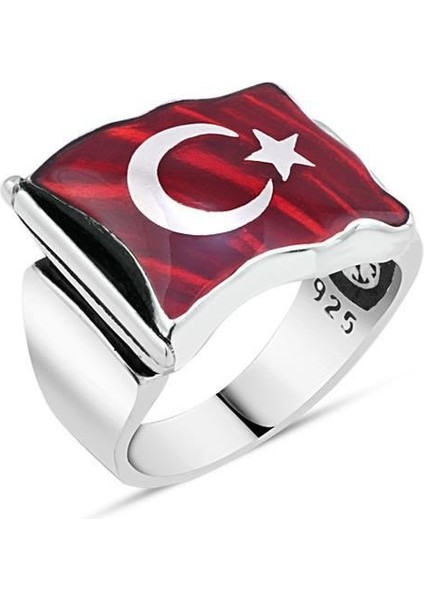 Dalgalı Bayrak Desenli Erkek Yüzük