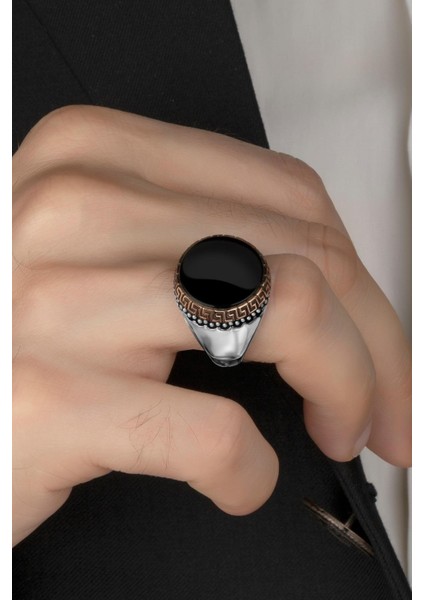 Siyah Oniks Taşlı Gümüş Erkek Yüzük fiyatları