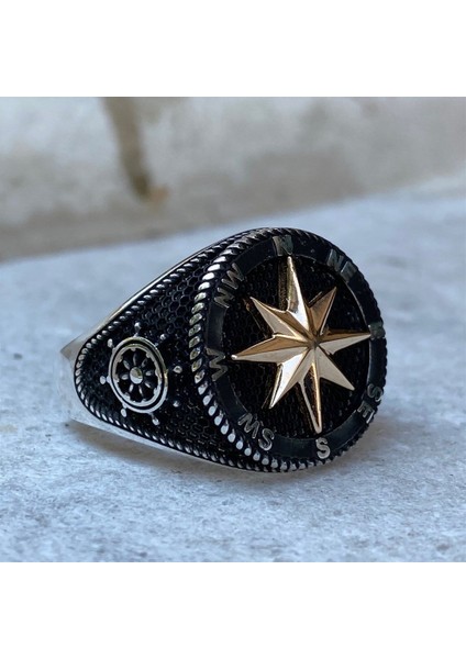 Pusula Siyah Zeminli Gümüş Yüzük fiyatları