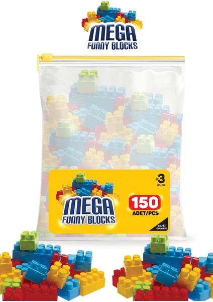 Yapı Blok Seti Yapı ve Eğitici Oyuncak Mega Funny Blocks 150 Parça