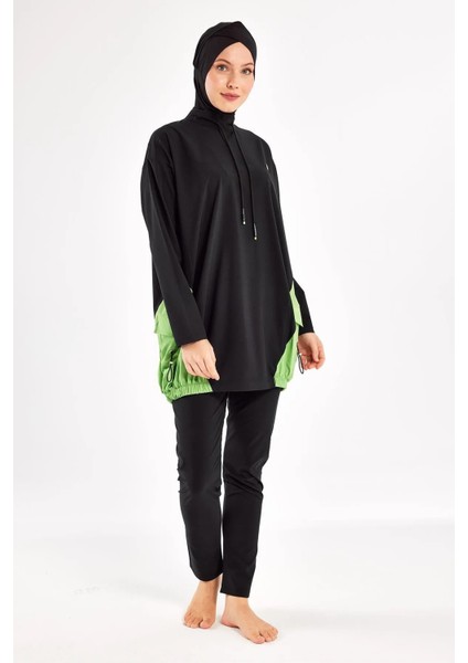 Su Tutmayan Sporcu Likra Paraşüt Kumaş Uzun Kol Kadın Tesettür Mayo 251204