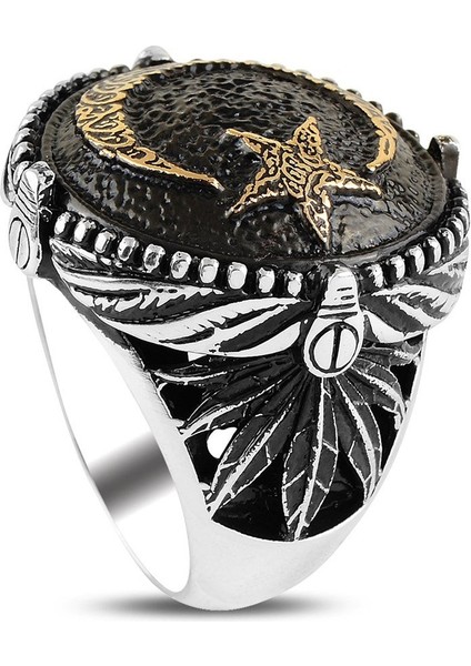 Eskitme Ay Yıldız Işlemeli Gümüş Yüzük fiyatları