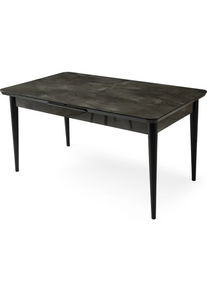 Ortadan Açılır Büyüyen 80 x 130 cm Siyah Mermer Desen Ahşap Salon Yemek Masa Gri Sude Sandalye Takımı 4 Sandalyeli fiyatları