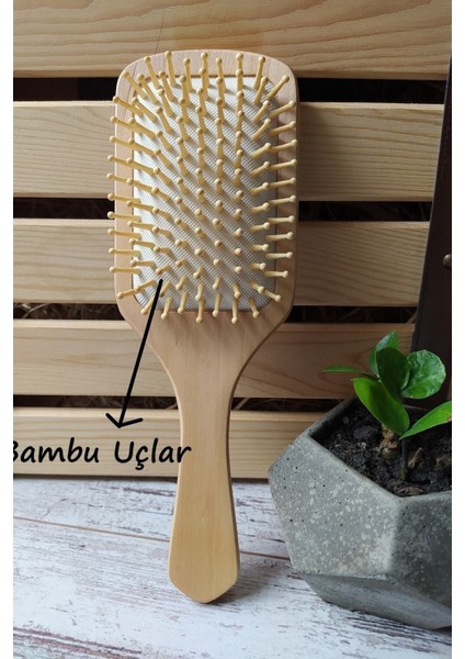Bambu Uçlu Fırça Ahşap Saç Fırçası Ahşap Tarak