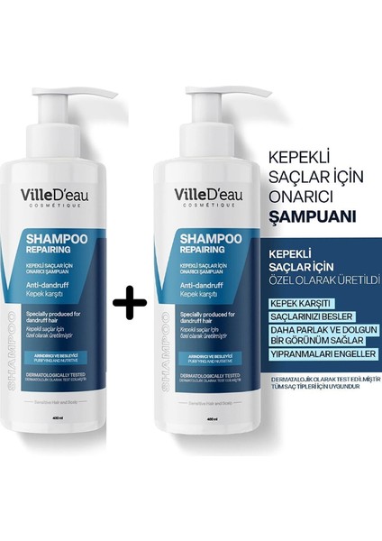 2 Adet Kepekli Kaşıntılı ve Egzamalı Saçlar Için Onarıcı - Arındırıcı ve Besleyici Şampuan 400 ml